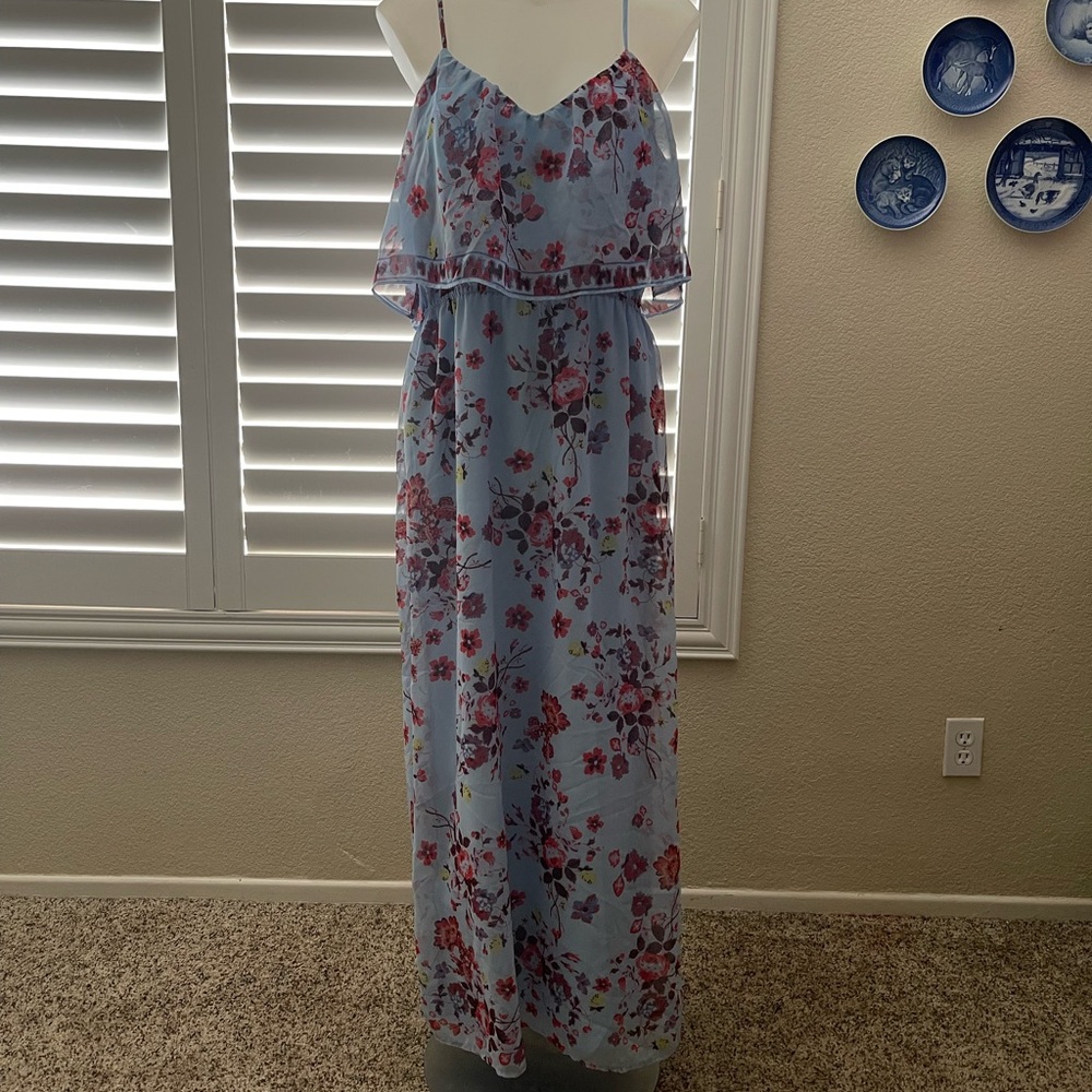 Floral Ruffle Maxi Dress - Light Blue
